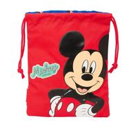 Safta | Saquito Merienda Disney Mickey Mouse Good Day, Bolsa Infantil con Cierre de Cordón, Ligero y Resistente para Vuelta al Cole, Snack y Desayuno, Rojo y Azul con Estampado, Medidas 20x25 cm