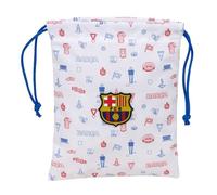 Safta | Saquito Merienda FC Barcelona Preescolar, Bolsa Infantil para Almuerzo y Vuelta al Cole, Cierre con Cordón Ajustable, Ligero y Resistente, Estilo Escolar Barça, Color Blanco, Medidas 20x25 cm