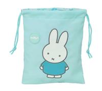 Safta | Saquito Merienda Infantil Miffy Friends, Bolsa Almuerzo Escolar con Cierre de Cordón, Material Reciclado Repelente al Agua, Ligero y Resistente, Color Azul Turquesa, Medidas 20x25 cm