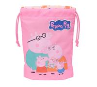 Safta | Saquito Merienda Peppa Pig Baby Pig, Bolsa Escolar Infantil con Cierre de Cordón, Ligero y Resistente, Diseño Rosa con Personajes y Estampado Multicolor, Vuelta al Cole, Medidas 20x25 cm