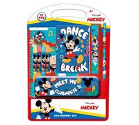 SAFTA | Set de Escritura Disney Mickey Mouse Good Day 11 Piezas, Plumier Metal con Rotuladores, Regla 15 cm, Sacapuntas y Goma, Libreta Anillas A4 40 Hojas 29,7x21 cm + Bloc A6, Medidas 27x3x37,5 cm