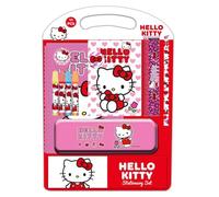 SAFTA | Set de Escritura Hello Kitty Iconic 11 Piezas, Plumier Metal + Rotuladores y Lápiz, Regla 15 cm, Sacapuntas y Goma, Libreta Anillas A4 40 Hojas y Diario A6, Blíster, Medidas 27x3x37,5 cm