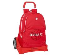 Safta Mochila escolar SEVILLA FC con carro Evolution, espalda ergonómica, Rojo 32x16x44 cm