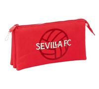Safta Sevilla FC - Portatodo Triple, Estuche Infantil, Estuche Niño, Ideal para Niños en Edad Escolar, Cómodo y Versátil, Calidad y Resistencia, 22x3x12 cm, Color Rojo