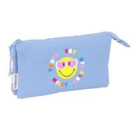 Safta Smiley World Joyful - Portatodo Triple, Tejido Reciclable, Estuche Infantil, Estuche Niño, Ideal para Niños en Edad Escolar, Cómodo y Versátil, Calidad y Resistencia, 22x3x12 cm