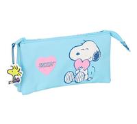 Snoopy Love - Portatodo Triple, Estuche Infantil, Estuche Niño, Ideal para Niños en Edad Escolar, Cómodo y Versátil, Calidad y Resistencia, 22x3x12 cm