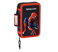 Safta Spiderman Hero - Estuche Escolar Niño, Estuche con Colores, con 28 Útiles Incluidos, Ideal para Niños de 5 a 14 Años, Cómodo y Versátil, Calidad y Resistencia, 12.5x4x19.5 cm, Color Negro