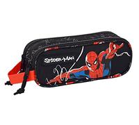 Safta Spiderman Hero - Portatodo Doble Niño, Estuche Infantil, Estuche Niño, Ideal para Niños de 5 a 14 Años, Cómodo y Versátil, Calidad y Resistencia, 21x6x8 cm, Color Negro