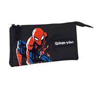 Safta SPIDERMAN Hero - Portatodo Triple, Estuche Infantil, Estuche Niño, Ideal para Niños de 5 a 14 Años, Cómodo y Versátil, Calidad y Resistencia, 22x3x12 cm, Color Negro