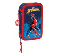 Safta Spiderman Neon - Estuche Escolar Niño, Estuche con Colores, con 28 Útiles Incluidos, Ideal para Niños de 5 a 14 Años, Cómodo y Versátil, Calidad y Resistencia, 12.5x4x19.5 cm, Color Azul Marino