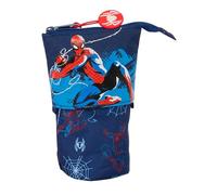 Safta Spiderman Neon - Portatodo Convertible en Cubilete, Estuche Infantil, Estuche Niño, Ideal para Niños en Edad Escolar, Cómodo y Versátil, Calidad y Resistencia, 8x6x19 cm, Color Azul Marino