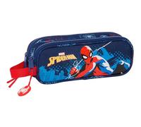 Safta Spiderman Neon - Portatodo Doble Niño, Estuche Infantil, Estuche Niño, Ideal para Niños en Edad Escolar, Cómodo y Versátil, Calidad y Resistencia, 21x6x8 cm, Color Azul Marino