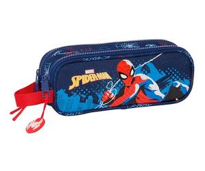 Safta Spiderman Neon - Portatodo Doble Niño, Estuche Infantil, Estuche Niño, Ideal para Niños en Edad Escolar, Cómodo y Versátil, Calidad y Resistencia, 21x6x8 cm, Color Azul Marino