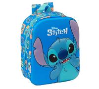 STITCH 3D - Mochila de Guardería 3D, Adaptable a Carro, Fácil Limpieza, Ideal para Niños de Diferentes Edades, Cómoda y Versátil, Calidad y Resistencia, 22x10x27 cm, Color Azul
