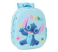 Safta Mochila escolar STITCH 3D Diseño 3D, adaptable a carro, cómoda y versátil 27x10x33 cm