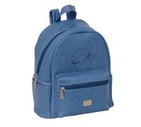 Safta stitch blue mini mochila - bolsillo frontal - cremalleras con do