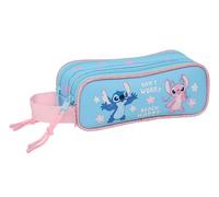 Safta Stitch Happy - Portatodo Doble Niño, Estuche Infantil, Estuche Niño, Ideal para Niños en Edad Escolar, Cómodo y Versátil, Calidad y Resistencia, 21x6x8 cm