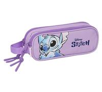 Stitch Sweet - Portatodo Doble Niño, Estuche Infantil, Estuche Niño, Ideal para Niños en Edad Escolar, Cómodo y Versátil, Calidad y Resistencia, 21x6x8 cm, Color Azul/Lila