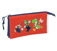 SUPER MARIO MAMMA MIA - Portatodo Triple, Estuche Infantil, Estuche Niño, Ideal para Niños en Edad Escolar, Cómodo y Versátil, Calidad y Resistencia, 22x3x12 cm