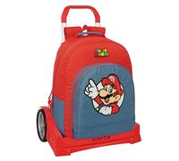SUPER MARIO - Mochila Escolar, Espalda Ergonómica, con Carro Safta Evolution, Ideal para Niños de Diferentes Edades, Cómoda y Versátil, Calidad y Resistencia, 32x15x42 cm