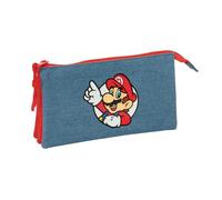 SUPER MARIO - Portatodo Triple, Estuche Infantil, Estuche Niño, Ideal para Niños en Edad Escolar, Cómodo y Versátil, Calidad y Resistencia, 22x3x12 cm
