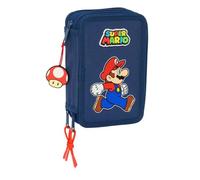 Safta Super Mario Trick - Estuche Escolar con 37 Útiles Incluidos, Estuche Infantil, Estuche Niño, Ideal para Niños de 5 a 14 Años, Cómodo y Versátil, Calidad y Resistencia, 12.5x5.5x19.5 cm