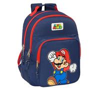 SUPER MARIO WORLD - Mochila Escolar Infantil, Ideal para Niños de Diferentes Edades, Cómoda y Versátil, Calidad y Resistencia, 32x15x42 cm, Color Azul marino