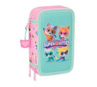 Safta SUPERKITTIES - Estuche Escolar con 37 Útiles Incluidos, Estuche Infantil, Estuche Niño, Ideal para Niños de 5 a 14 Años, Cómodo y Versátil, Calidad y Resistencia, 12.5x5.5x19.5 cm