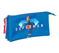 Safta Superman - Portatodo Triple, Estuche Infantil, Estuche Niño, Ideal para Niños en Edad Escolar, Cómodo y Versátil, Calidad y Resistencia, 22x3x12 cm