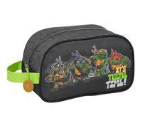 Safta Tortugas Ninja - Neceser Escolar Infantil Mediano con Asa, Neceser Infantil, Adaptable a Carro, Fácil Limpieza, Cómodo y Versátil, Calidad y Resistencia, 26x12x15 cm, Color Gris/Negro