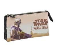 SAFTA The Mandalorian This IS The Way - Portatodo Triple, Estuche Infantil, Estuche Niño, Ideal para Niños en Edad Escolar, Cómodo y Versátil, Calidad y Resistencia, 22x3x12 cm, Color Negro