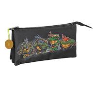 Safta Tortugas Ninja - Portatodo Triple, Estuche Infantil, Estuche Niño, Ideal para Niños en Edad Escolar, Cómodo y Versátil, Calidad y Resistencia, 22x3x12 cm, Color Gris/Negro
