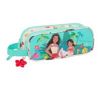 SAFTA VAIANA - Portatodo Doble Niño, Estuche Infantil, Estuche Niño, Ideal para Niños en Edad Escolar, Cómodo y Versátil, Calidad y Resistencia, 21x6x8 cm, Color Beige/Azul