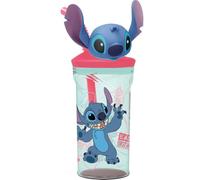 Safta | Vaso con Pajita Disney Stitch con Figura 3D, 360 ml, Plástico Multicolor, Tapa Rosa Antiderrames, Pajita Reutilizable, Vaso Infantil para Agua y Zumo, Fácil Agarre, Medidas 9x6x23 cm