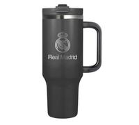 SAFTA | Vaso Térmico Real Madrid, Acero Inoxidable 304 Doble Pared con Aislamiento al Vacío, Mantiene Frío y Calor, Sin BPA, Tapa Antifugas, Pajita Reutilizable con Cepillo, Medidas 14x10,5x26,5 cm