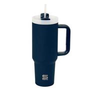 SAFTA | Vaso Termo con Pajita SAFTA Marino, Acero Inoxidable Doble Pared con Aislamiento, Mantiene 12 h Caliente y 24 h Frío, Base de Silicona Antideslizante, Asa Doble, Medidas 10x26,5 cm