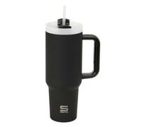 SAFTA | Vaso Termo con Pajita SAFTA Negro, Acero Inoxidable Doble Pared con Aislamiento, Mantiene 12 h Caliente y 24 h Frío, Base de Silicona Antideslizante, Asa Doble, Medidas 10x26,5 cm