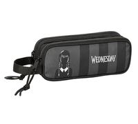 Safta Wednesday - Portatodo Doble Niño, Estuche Infantil, Estuche Niño, Ideal para Niños en Edad Escolar, Cómodo y Versátil, Calidad y Resistencia, 21x6x8 cm, Color Negro