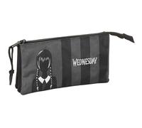 Safta Wednesday - Portatodo Triple, Estuche Infantil, Estuche Niño, Ideal para Niños en Edad Escolar, Cómodo y Versátil, Calidad y Resistencia, 22x3x12 cm, Color Negro