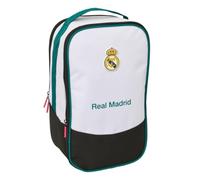 SAFTA | Zapatillero Doble Real Madrid Equipación 26/27, Organizador Escolar con Cremallera, Orificios de Ventilación, Medidas 21x16x36 cm