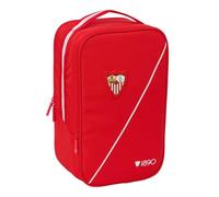 SAFTA | Zapatillero Doble Sevilla FC, Bolsa para Zapatillas con Cremallera y Orificios de Ventilación, Compartimento Trasero con Bolsillo Interior de Velcro, Asa de Mano, Medidas 21x16x36 cm