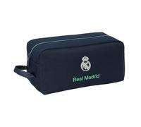 SAFTA | Zapatillero Escolar Real Madrid 2ª Equipación 25/26, Bolsa para Zapatillas y Deporte con Cremallera Superior, Asa de Mano Lateral, Compartimento Amplio, Color Azul Marino, Medidas 34x18x15 cm