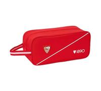 SAFTA | Zapatillero Escolar Sevilla FC, Organizador para Zapatillas y Deporte, Asa de Mano Lateral, Cremallera Doble, Resistente y Ligero, Color Rojo, Medidas 34x14x15 cm
