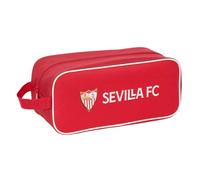 SAFTA | Zapatillero Escolar Sevilla FC Resistente al Agua, Compartimento con Cremallera y Asa Lateral, Organizador para Zapatillas y Ropa de Deporte, Color Rojo con Escudo, Medidas 34x14x15 cm