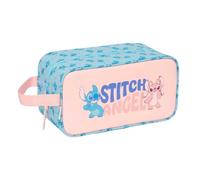 SAFTA | Zapatillero Mediano Stitch Ohana, Organizador Escolar con Cremallera y Asa Lateral, Compartimento Amplio para Zapatillas o Ropa de Deporte, Infantil, Azul y Rosa, Medidas 29x14x15 cm
