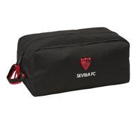 SAFTA | Zapatillero Sevilla FC, Bolsa para Calzado y Deporte Escolar, Compartimento Principal con Cremallera, Asa de Mano Lateral, Diseño Negro con Escudo, Medidas 34x18x15 cm