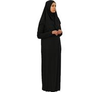 Safwa - Vestido de oración con hijab integrado - Abaya Mastour Jersey extensible - Traje islámico cómodo y opaco - Ideal Mezquita o Casa - Talla única 36-42 - Hecho en Egipto, Negro , Talla única