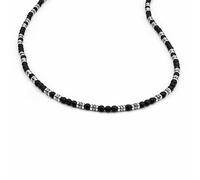 SAGA GIOIELLI Collar de hombre con piedras naturales ónix negro mate e inserciones de acero inoxidable - Regalo para hombre, novio, marido, acero - Caja regalo (longitud 50 cm + 6 cm)