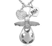Saga Gioielli - Collar llamador de ángeles con bola mexicana y colgante de chupete con corazones de Swarovski Elements, de acero inoxidable