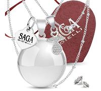 SAGA GIOIELLI - Collar llamador de ángeles, largo, con colgante, idea de regalo para embarazadas como amuleto de la suerte, CHIAMA ANGELI, Acero inoxidable, No es una piedra preciosa